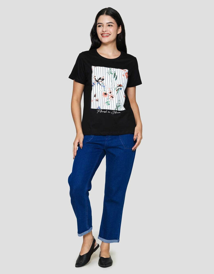 Connexion Print Flowers Bird Kaos Wanita