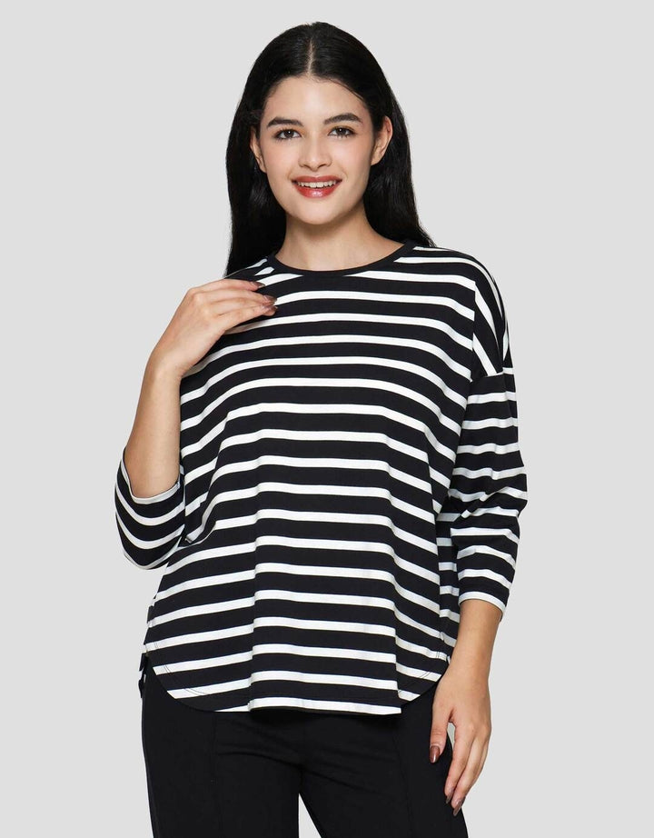 Connexion Stripe Drop Shouldr Kaos Wanita