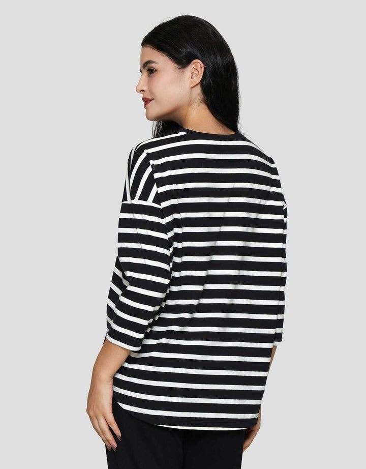 Connexion Stripe Drop Shouldr Kaos Wanita