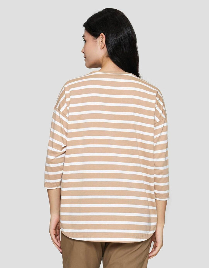 Connexion Stripe Drop Shouldr Kaos Wanita