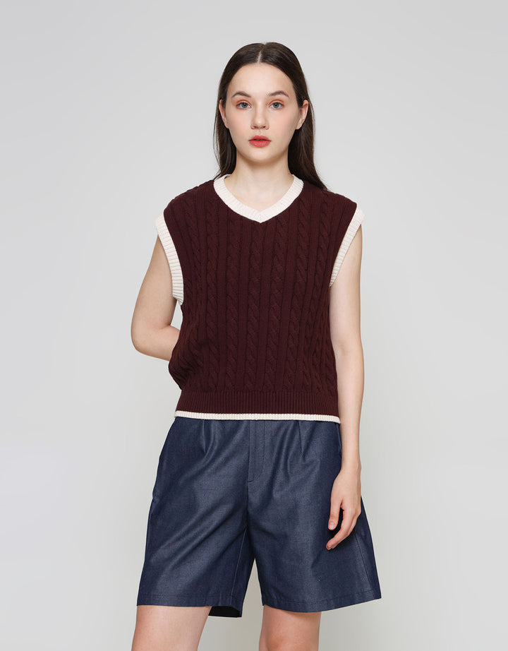 ZES UNIVERSITY WITH CONTRAST RIB VEST WANITA DTROW007