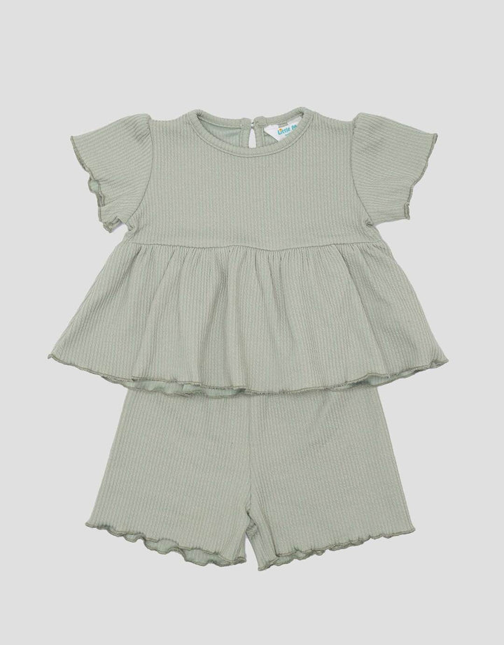 Little M Textured Rib Stripe Pakaian Setelan Anak Perempuan