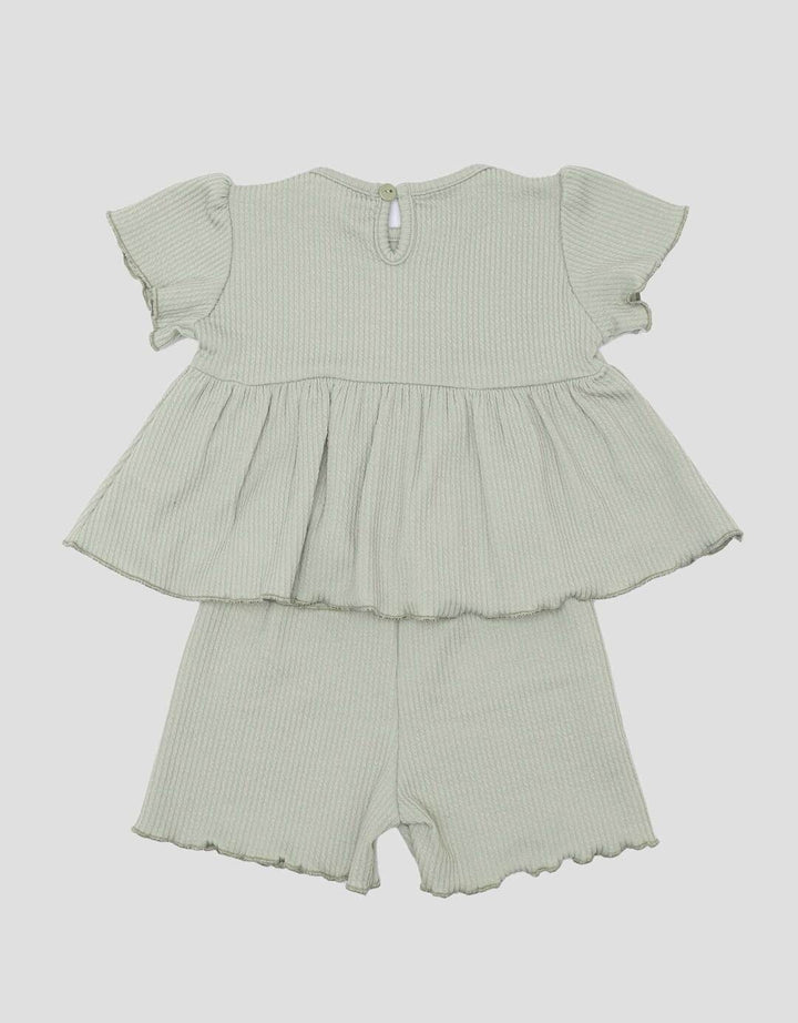 Little M Textured Rib Stripe Pakaian Setelan Anak Perempuan