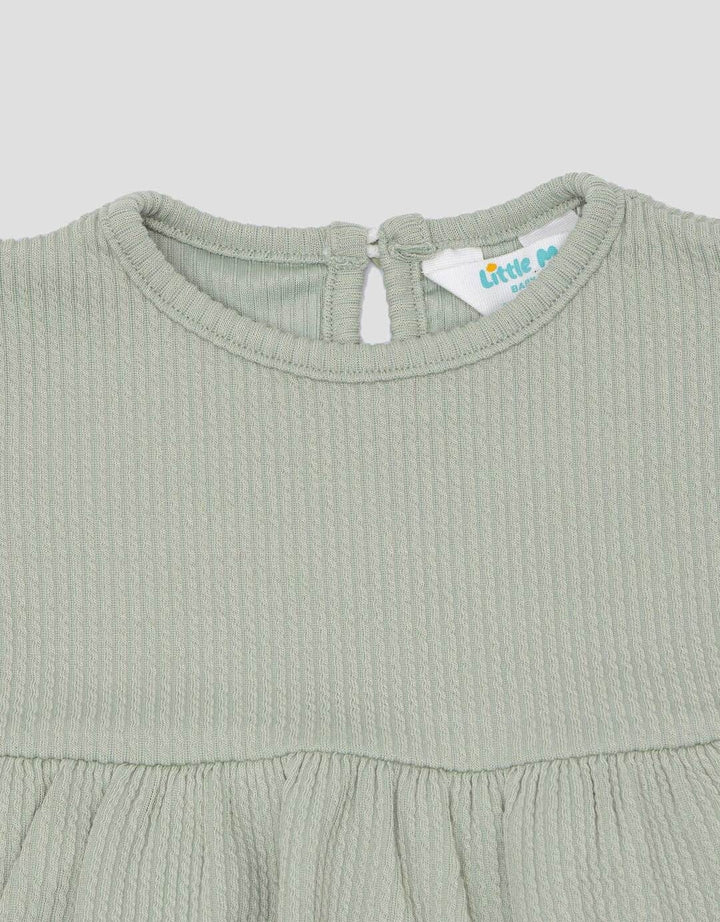 Little M Textured Rib Stripe Pakaian Setelan Anak Perempuan