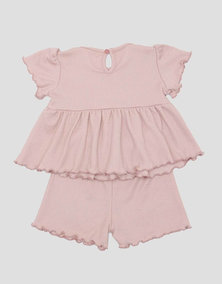 Little M Textured Rib Stripe Pakaian Setelan Anak Perempuan