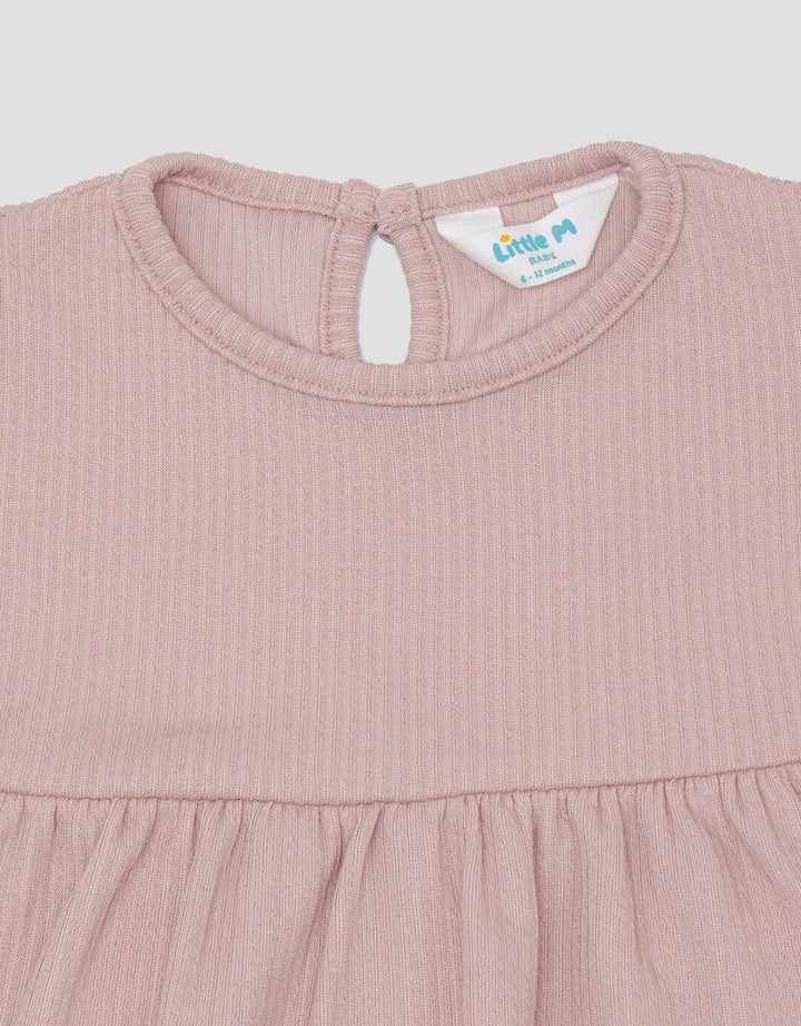 Little M Textured Rib Stripe Pakaian Setelan Anak Perempuan