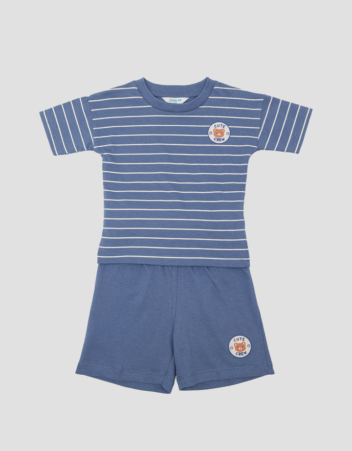 Little M Fullprint Stripe Bear Setelan Anak Laki-laki