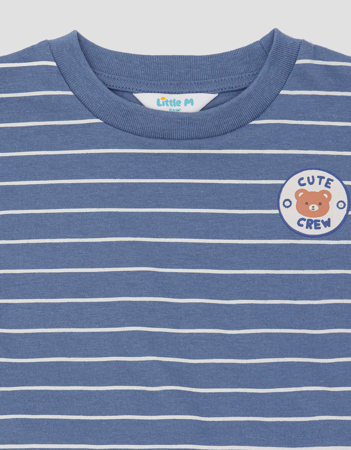Little M Fullprint Stripe Bear Setelan Anak Laki-laki