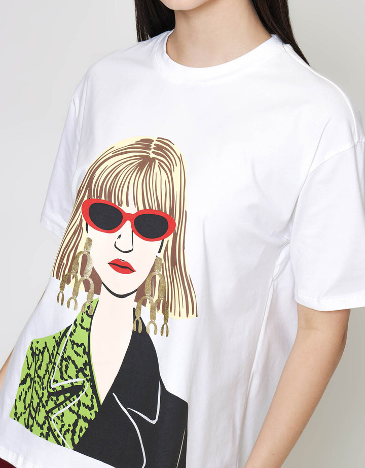 ZES Print Casual Kaos Oversize Wanita CRLVT027