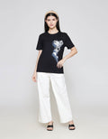 ZES Regular Single Flower Print Kaos Wanita CRLVT031
