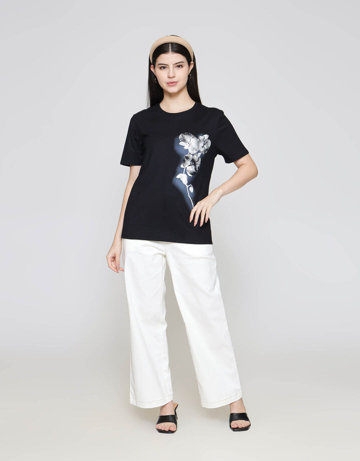 ZES Regular Single Flower Print Kaos Wanita CRLVT031