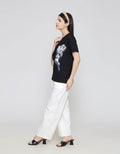 ZES Regular Single Flower Print Kaos Wanita CRLVT031