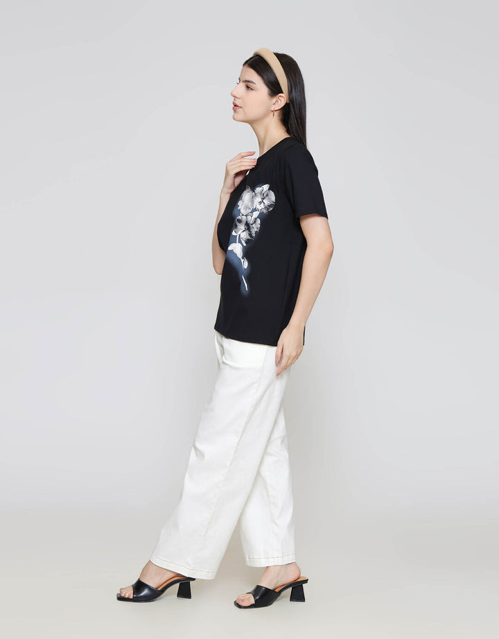 ZES Regular Single Flower Print Kaos Wanita CRLVT031
