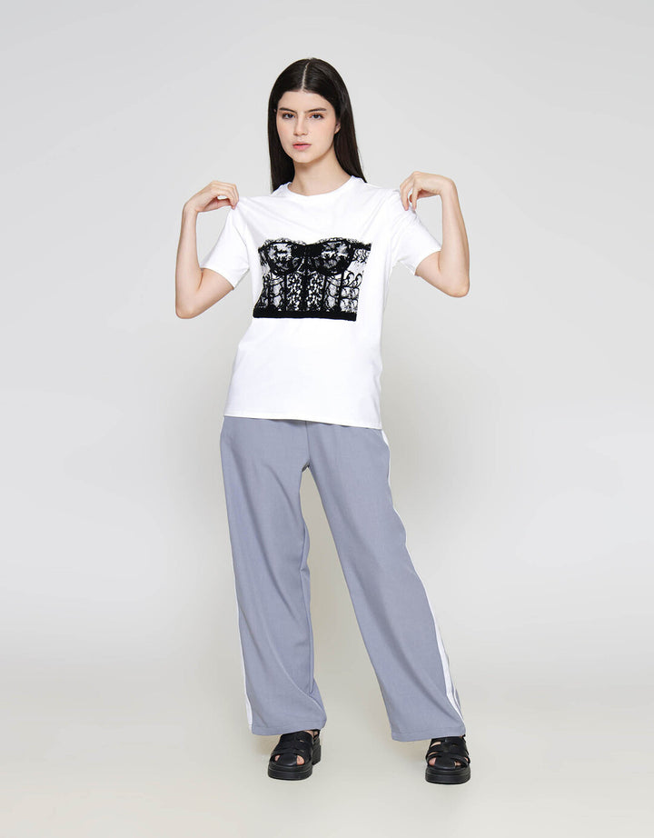 ZES Regular Lace Tube Print Kaos Lengan Pendek Wanita CRLVT032