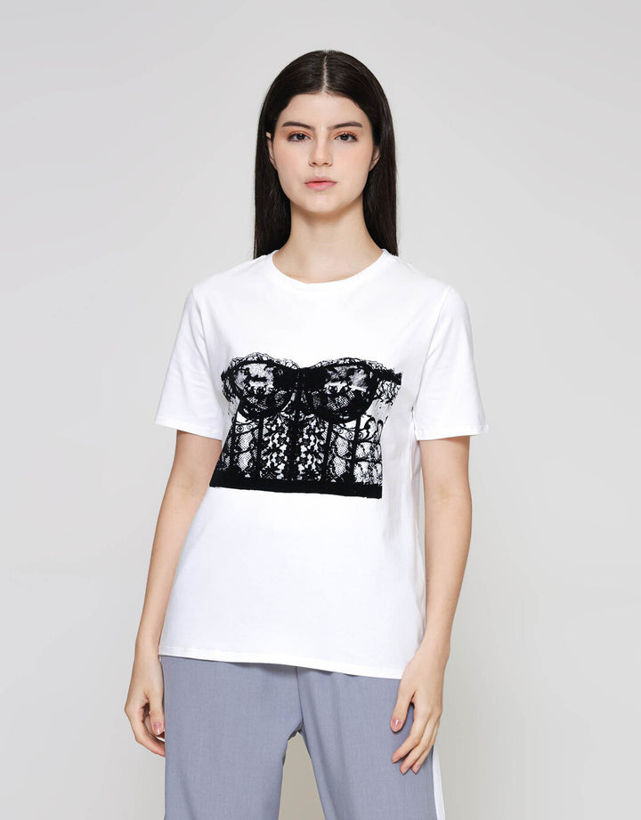 ZES Regular Lace Tube Print Kaos Lengan Pendek Wanita CRLVT032