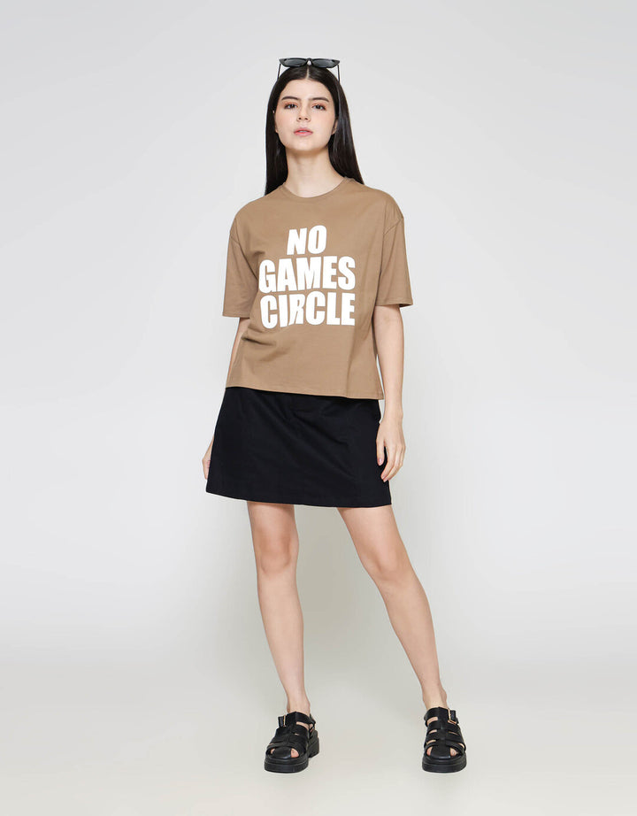 ZES Crop Wording Print Tee Kaos Oversize Wanita CRLVT033