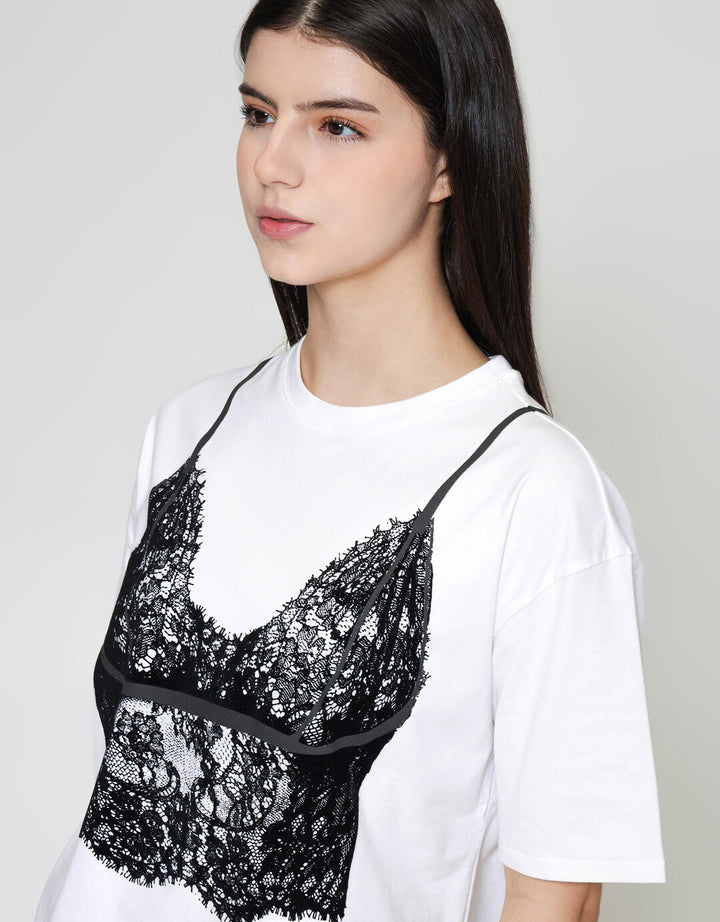 ZES Lace Tank Kaos Oversize Wanita CRLVT034