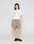 ZES Interlock Foil Abstract Kaos Crop Wanita CRLVT039