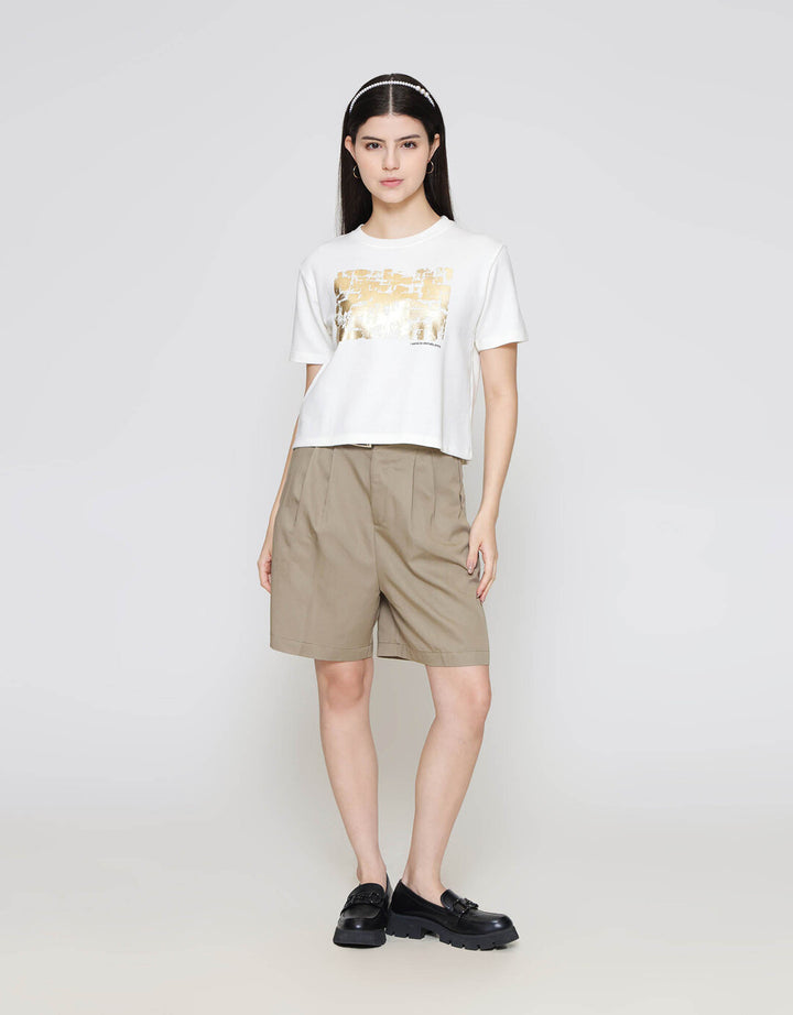 ZES Interlock Foil Abstract Kaos Crop Wanita CRLVT039
