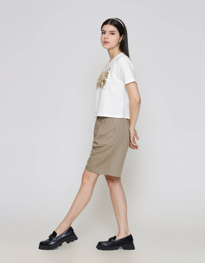 ZES Interlock Foil Abstract Kaos Crop Wanita CRLVT039