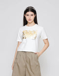 ZES Interlock Foil Abstract Kaos Crop Wanita CRLVT039