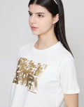 ZES Interlock Foil Abstract Kaos Crop Wanita CRLVT039