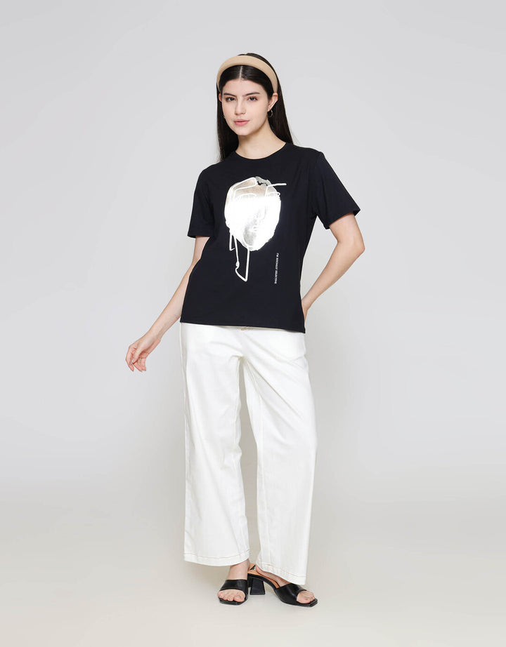 ZES Regular Face Silhouette Foil Tee Kaos Wanita CRLVT044