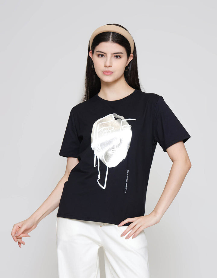 ZES Regular Face Silhouette Foil Tee Kaos Wanita CRLVT044