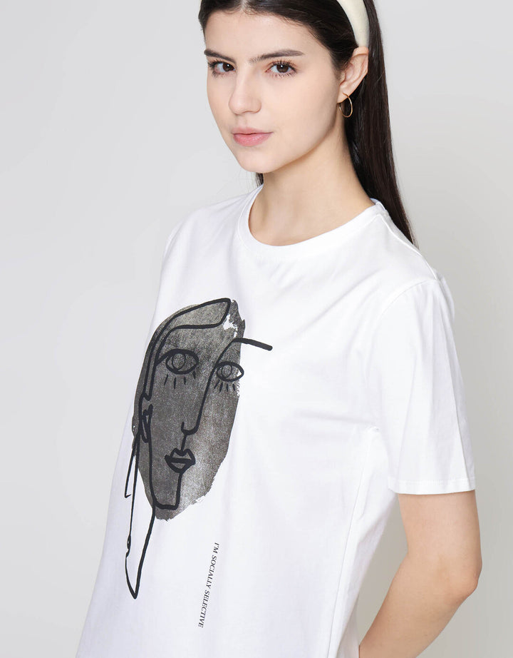ZES Regular Face Silhouette Foil Tee Kaos Wanita CRLVT044