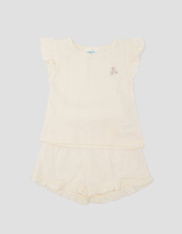 Little M Print Ruffles Embro Flowers Setelan Anak Perempuan