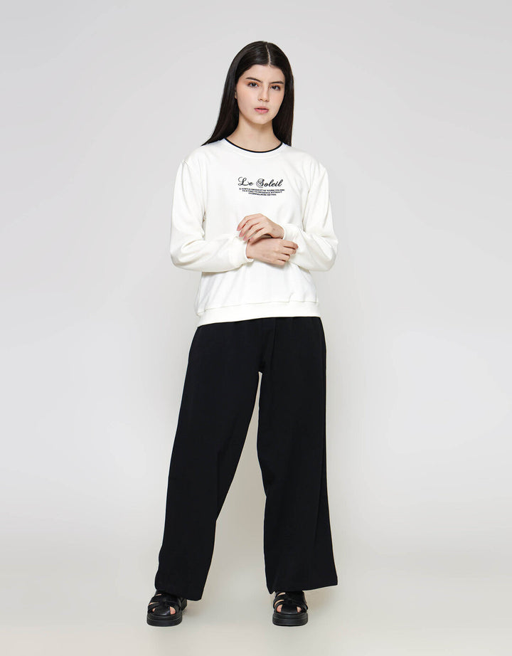 ZES Wording With Contrast Rib Sweater Wanita BELKT010