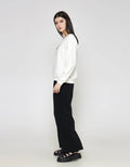 ZES Wording With Contrast Rib Sweater Wanita BELKT010