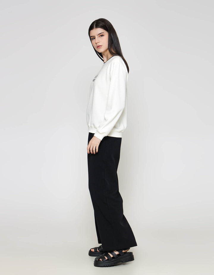 ZES Wording With Contrast Rib Sweater Wanita BELKT010