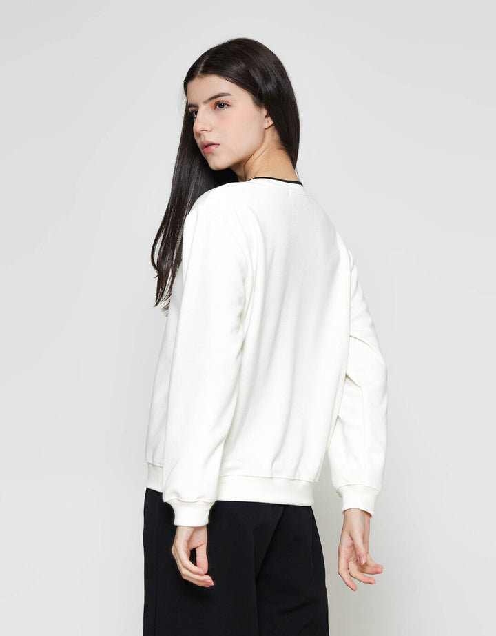 ZES Wording With Contrast Rib Sweater Wanita BELKT010