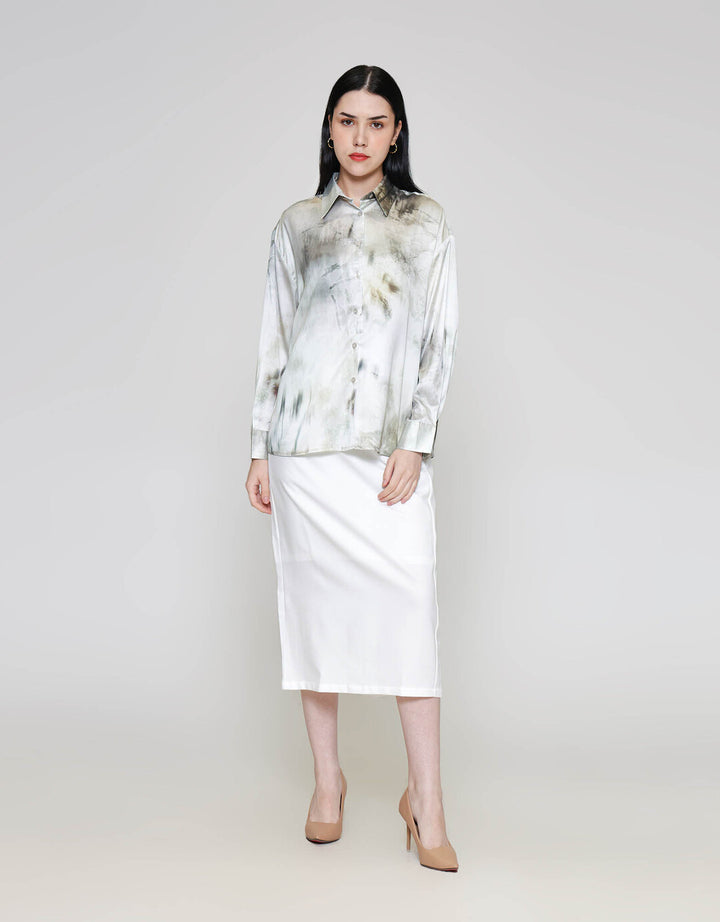 ZES Abstract Print Kemeja Lengan Panjang Wanita MELWT008