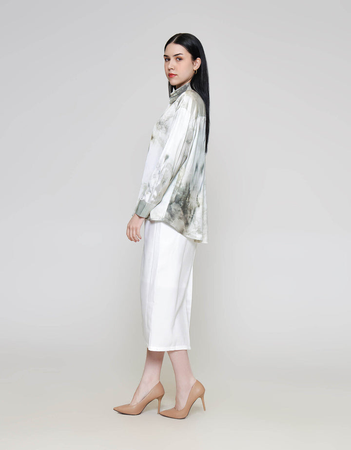 ZES Abstract Print Kemeja Lengan Panjang Wanita MELWT008