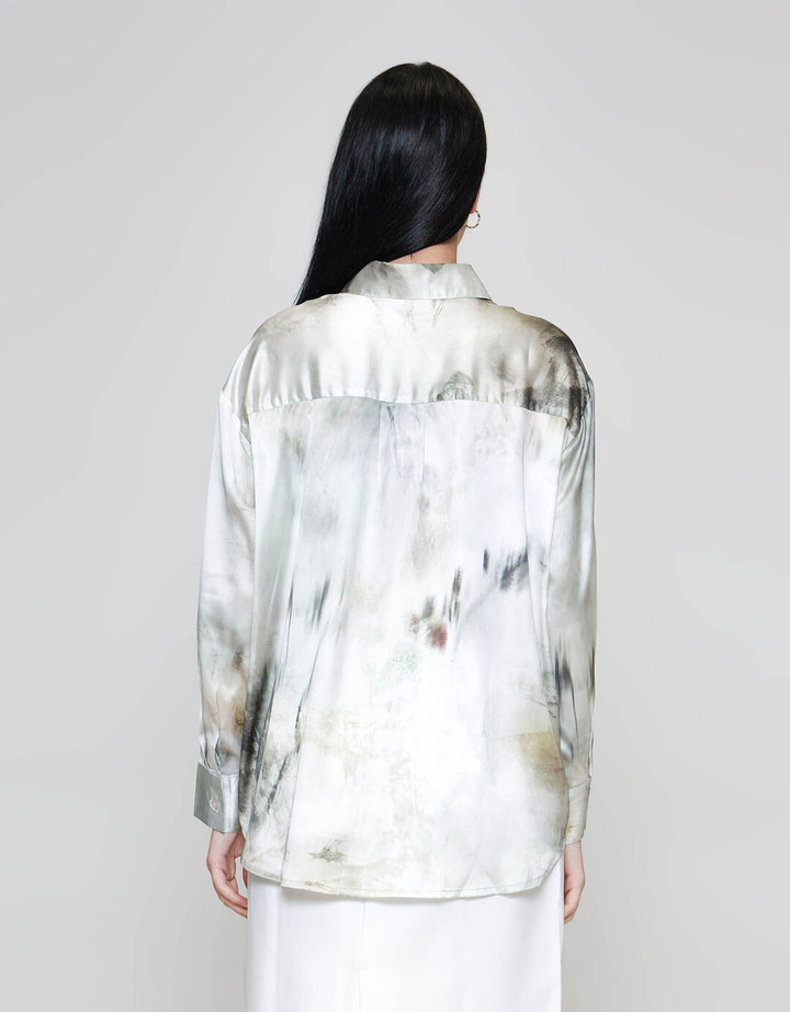 ZES Abstract Print Kemeja Lengan Panjang Wanita MELWT008