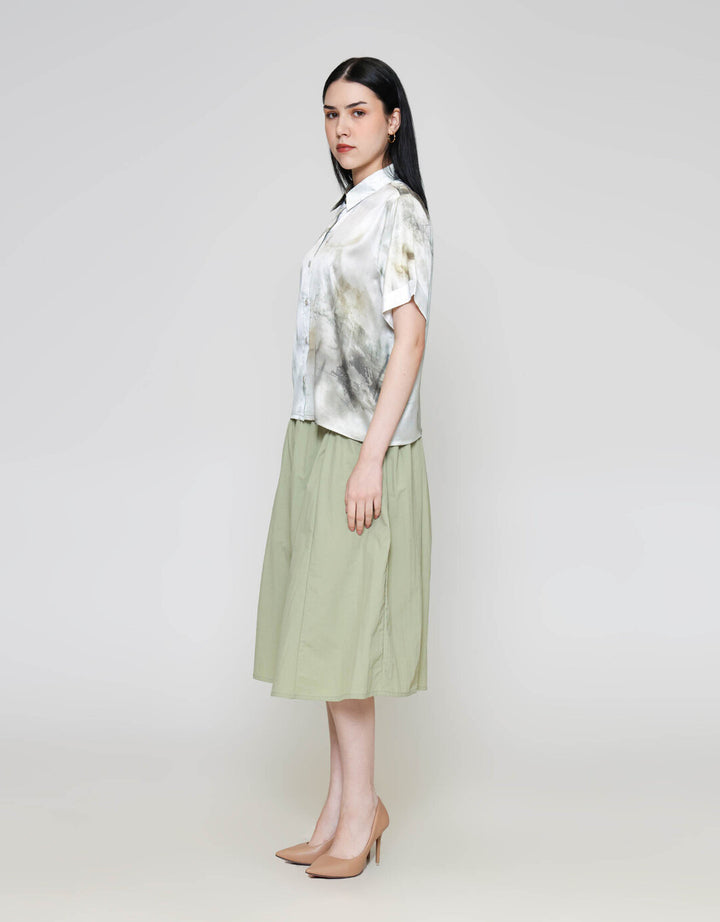 ZES Abstract Print Kemeja Lengan Pendek Wanita MELWT009