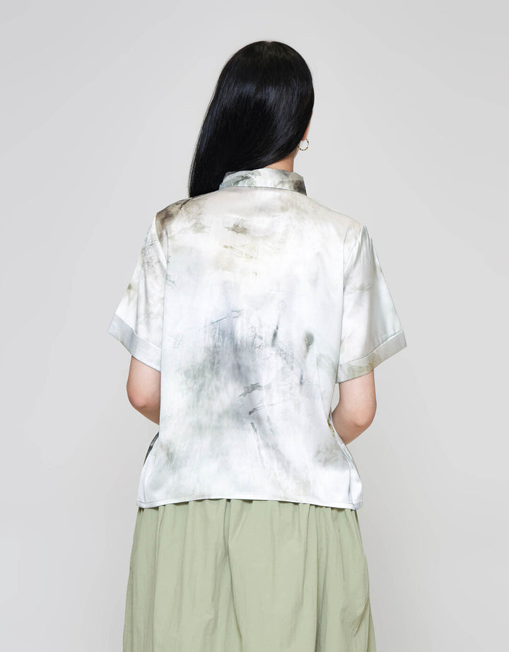 ZES Abstract Print Kemeja Lengan Pendek Wanita MELWT009