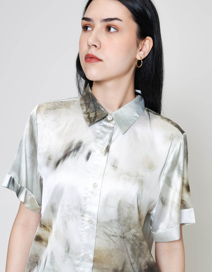 ZES Abstract Print Kemeja Lengan Pendek Wanita MELWT009