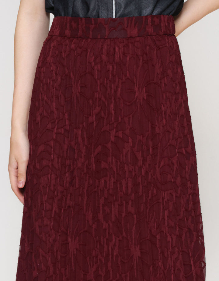 ZES Jacquard Sifon Rok Midi Wanita MELWB010