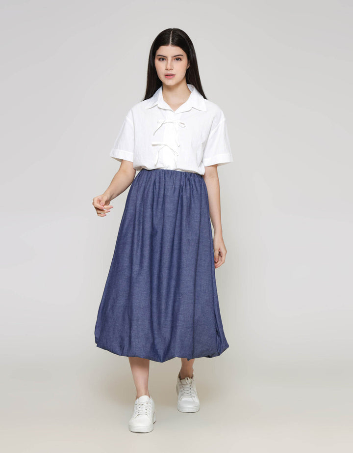 ZES Balloon Denim Look Rok Midi Wanita MELWB012