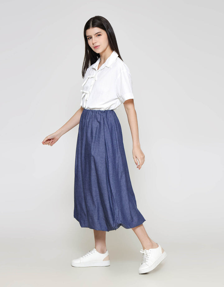 ZES Balloon Denim Look Rok Midi Wanita MELWB012