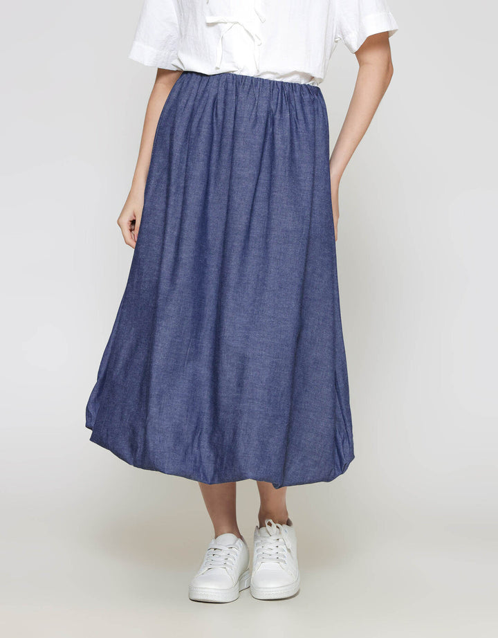 ZES Balloon Denim Look Rok Midi Wanita MELWB012