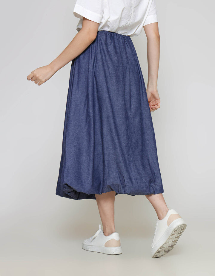 ZES Balloon Denim Look Rok Midi Wanita MELWB012