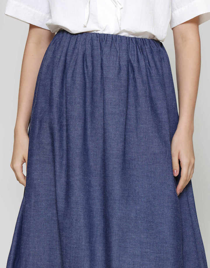 ZES Balloon Denim Look Rok Midi Wanita MELWB012