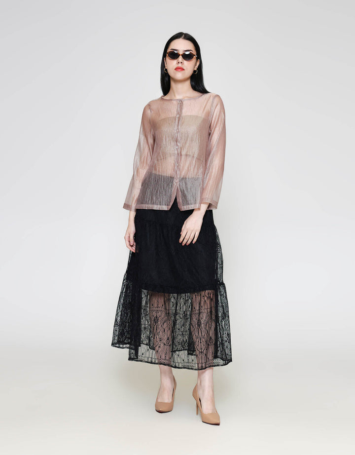 ZES Boat Neck Clean See Thru Blouse Wanita MELWT016