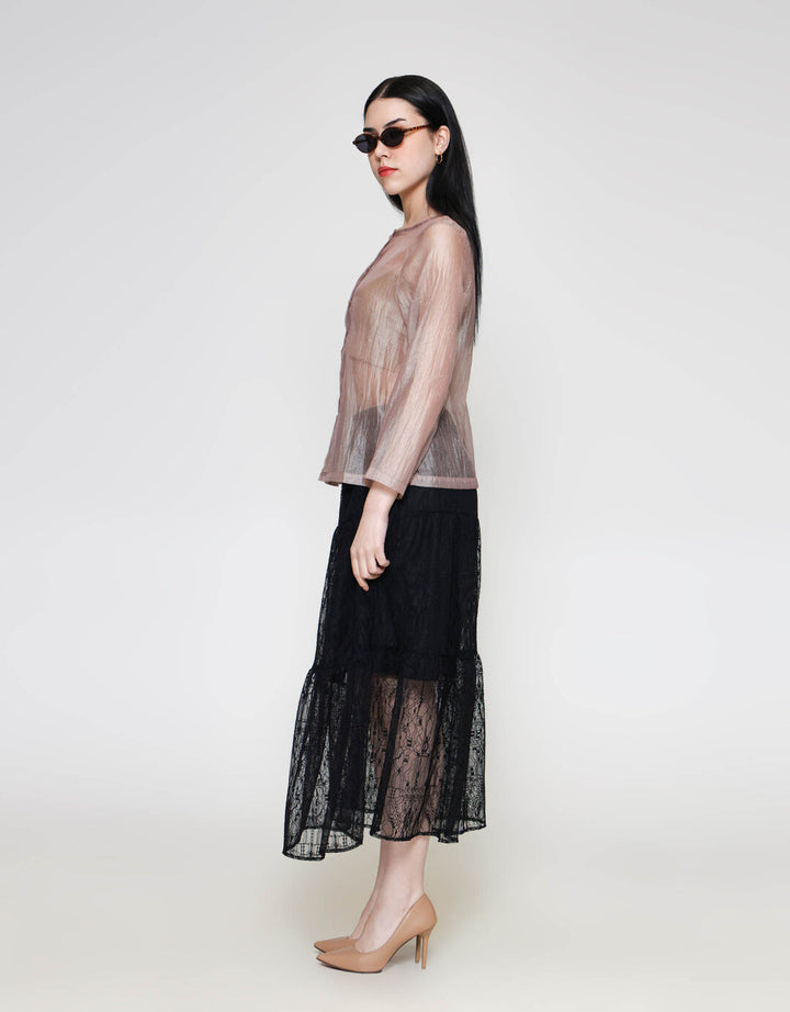 ZES Boat Neck Clean See Thru Blouse Wanita MELWT016