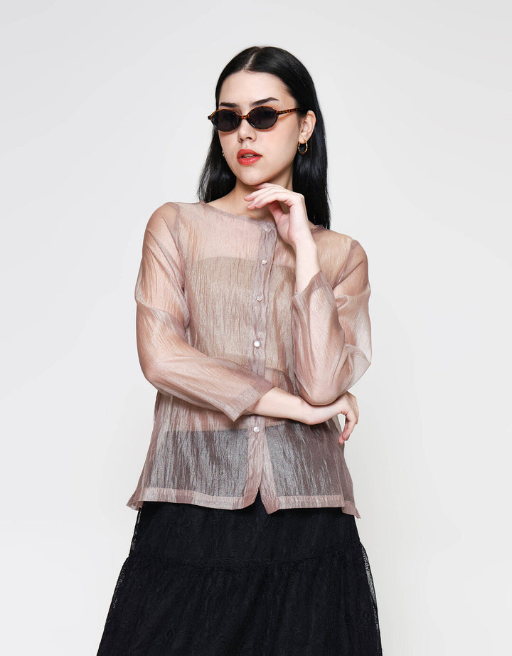 ZES Boat Neck Clean See Thru Blouse Wanita MELWT016