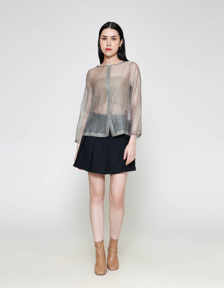 ZES Boat Neck Clean See Thru Blouse Wanita MELWT016